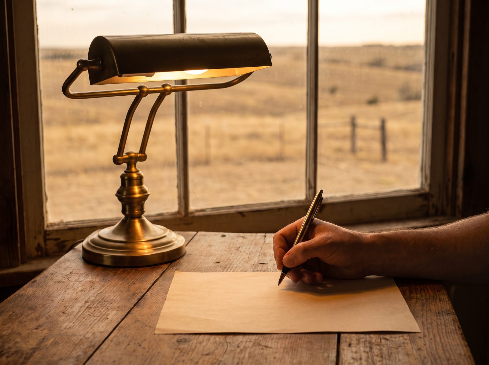 Close-up of a contract being signed at a wooden desk, representing a seller-financed property agreement